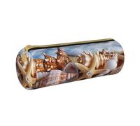 LRHCNZDCP Shells on The Beach Printed Leather Pencil Case - Round Zipper Cute Pencil Pouch Pencil Box for School & Office