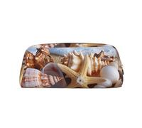 LRHCNZDCP Shells on the Beach Printed Pencil Case Leather Pen Pencil Pouch Makeup Bag with Gold Zipper for Teen Girls Boys Men Women