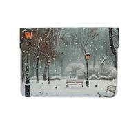 LRHCNZDCP Snow Falling in The Park Printed Laptop Sleeve 13-Inch Leather Laptop Case Computer Bag Cover for Travel, Work, Business