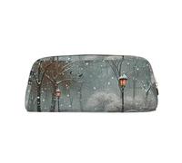 LRHCNZDCP Snow Falling in The Park Printed Pencil Case Leather Pen Pencil Pouch Makeup Bag with Gold Zipper for Teen Girls Boys Men Women