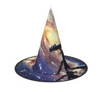 LRHCNZDCP Space Galaxy with Telescope Printed Halloween Witch Hat for Women Men Festive Parties Cosplay Halloween Accessories, 2 PCS
