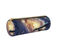 LRHCNZDCP Space Galaxy with Telescope Printed Leather Pencil Case - Round Zipper Cute Pencil Pouch Pencil Box for School & Office