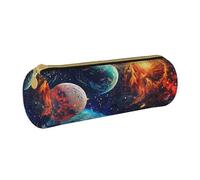 LRHCNZDCP Space Planets Printed Leather Pencil Case - Round Zipper Cute Pencil Pouch Pencil Box for School & Office