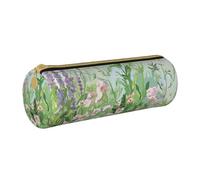 LRHCNZDCP Springtime Herb Garden Printed Leather Pencil Case Round Zipper Cute Pencil Pouch Pencil Box for School & Office