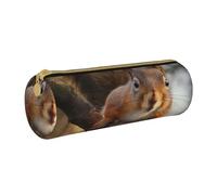LRHCNZDCP Squirrel Funny Animal Printed Leather Pencil Case - Round Zipper Cute Pencil Pouch Pencil Box for School & Office