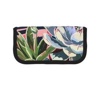 LRHCNZDCP Striped Succulents Printed Pen Pencil Case Canvas Makeup Bag Gadget Pen Bag Pencil Box with Zipper