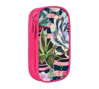 LRHCNZDCP Striped Succulents Printed Pencil Case Pouch, Cute Pencil Pen Case Pencil Box Pen Bag for School Office,Pink