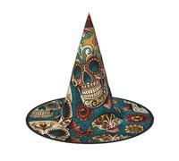 LRHCNZDCP Sugar Skulls Print Printed Halloween Witch Hat for Women Men Festive Parties Cosplay Halloween Accessories, 3 PCS