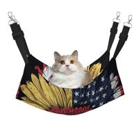 LRHCNZDCP Sunflower American Flag Print Cat Hammock Bed, Soft Double-Layered Hanging Pet Bed for Small Pet, L