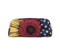 LRHCNZDCP Sunflower American Flag Printed Pencil Case Leather Pen Pencil Pouch Makeup Bag with Silver Zipper for Teen Girls Boys Men Women