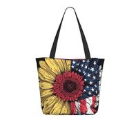 LRHCNZDCP Sunflower American Flag Printed Shopping Bag Tote Bag Large Shoulder Bag Lightweight Handbag Women Laptop Bags for Work Travel Shopping