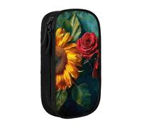 LRHCNZDCP Sunflower and Rose Printed Pencil Case Pouch, Cute Pencil Pen Case Pencil Box Pen Bag for School Office,Black