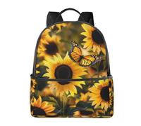 LRHCNZDCP Sunflower Blooming Flowers Plants Butterfly Printed School Bag Bookbag Laptop Backpack Stylish Lightweight Backpack Travel Backpack for Kids Boys Girls