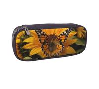 LRHCNZDCP Sunflower Butterfly Printed Pencil Case Holder Large Capacity Leather Pen Pencil Pouch Box Organizer for School Office College Adult Boys Girls