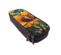 LRHCNZDCP Sunflower Butterfly Printed Pencil Case Holder Leather Cute Pen Pencil Pouch School Office College Pencil Box Organizer for Adult Boys Girls