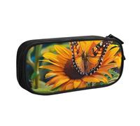 LRHCNZDCP Sunflower Butterfly Printed Pencil Case Pouch Cute Pencil Pen Case Pencil Box Pen Bag for School Office, Black