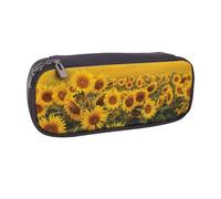 LRHCNZDCP Sunflower Field Printed Pencil Case Holder Large Capacity Leather Pen Pencil Pouch Box Organizer for School Office College Adult Boys Girls