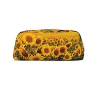 LRHCNZDCP Sunflower Field Printed Pencil Case Leather Pen Pencil Pouch Makeup Bag with Gold Zipper for Teen Girls Boys Men Women