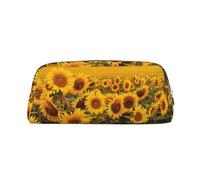 LRHCNZDCP Sunflower Field Printed Pencil Case Leather Pen Pencil Pouch Makeup Bag with Silver Zipper for Teen Girls Boys Men Women
