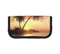 LRHCNZDCP Sunrise Tropical Palm Tree Island Printed Pen Pencil Case Canvas Makeup Bag Gadget Pen Bag Pencil Box with Zipper