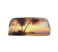 LRHCNZDCP Sunrise Tropical Palm Tree Island Printed Pencil Case Leather Pen Pencil Pouch Makeup Bag with Gold Zipper for Teen Girls Boys Men Women
