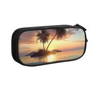 LRHCNZDCP Sunrise Tropical Palm Tree Island Printed Pencil Case Pouch Cute Pencil Pen Case Pencil Box Pen Bag for School Office, Black
