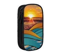 LRHCNZDCP Sunset and Sunrise with Sea Waves Printed Pencil Case Pouch, Cute Pencil Pen Case Pencil Box Pen Bag for School Office,Black