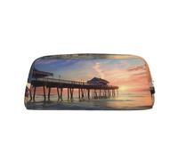 LRHCNZDCP Sunset at the Beach Bridge Printed Pencil Case Leather Pen Pencil Pouch Makeup Bag with Silver Zipper for Teen Girls Boys Men Women
