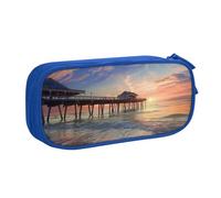 LRHCNZDCP Sunset at The Beach Bridge Printed Pencil Case Pouch Cute Pencil Pen Case Pencil Box Pen Bag for School Office, Blue