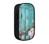 LRHCNZDCP Teal Barn Door Floral Printed Pencil Case Pouch Black, Cute Pencil Pen Case Pencil Box Pen Bag for School Office