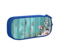 LRHCNZDCP Teal Barn Door Floral Printed Pencil Case Pouch Cute Pencil Pen Case Pencil Box Pen Bag for School Office, Blue