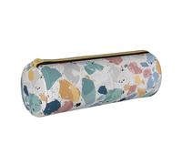 LRHCNZDCP Terrazzo Marble Pastel Printed Leather Pencil Case Round Zipper Cute Pencil Pouch Pencil Box for School & Office