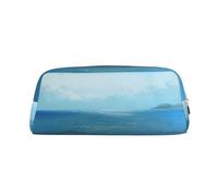 LRHCNZDCP The Sea Printed Pencil Case Leather Pen Pencil Pouch Makeup Bag with Silver Zipper for Teen Girls Boys Men Women