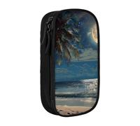 LRHCNZDCP Tropical Beach Palm Tree with Full Moon Starry Night Printed Pencil Case Pouch Black, Cute Pencil Pen Case Pencil Box Pen Bag for School Office