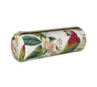 LRHCNZDCP Tropical Flower Leaf Parrot Printed Leather Pencil Case - Round Zipper Cute Pencil Pouch Pencil Box for School & Office