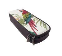 LRHCNZDCP Tropical Flower Leaf Parrot Printed Pencil Case Holder Leather Cute Pen Pencil Pouch School Office College Pencil Box Organizer for Adult Boys Girls
