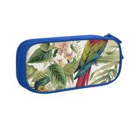 LRHCNZDCP Tropical Flower Leaf Parrot Printed Pencil Case Pouch Cute Pencil Pen Case Pencil Box Pen Bag for School Office, Blue