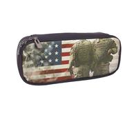 LRHCNZDCP US Military Soldiers Patriotic Memorial Day Printed Pencil Case Holder Large Capacity Leather Pen Pencil Pouch Box Organizer for School Office College Adult Boys Girls