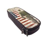 LRHCNZDCP US Military Soldiers Patriotic Memorial Day Printed Pencil Case Holder Leather Cute Pen Pencil Pouch School Office College Pencil Box Organizer for Adult Boys Girls