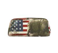 LRHCNZDCP US Military Soldiers Patriotic Memorial Day Printed Pencil Case Leather Pen Pencil Pouch Makeup Bag with Gold Zipper for Teen Girls Boys Men Women