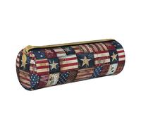 LRHCNZDCP USA Flag Patchwork Printed Leather Pencil Case Round Zipper Cute Pencil Pouch Pencil Box for School & Office