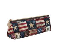 LRHCNZDCP USA Flag Patchwork Printed Leather Pencil Case Triangle Zipper Cute Pencil Pouch Pencil Box for School & Office