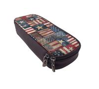LRHCNZDCP USA Flag Patchwork Printed Pencil Case Holder Leather Cute Pen Pencil Pouch School Office College Pencil Box Organizer for Adult Boys Girls