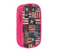 LRHCNZDCP USA Flag Patchwork Printed Pencil Case Pouch, Cute Pencil Pen Case Pencil Box Pen Bag for School Office,Pink