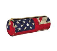 LRHCNZDCP USA UK Flag Printed Leather Pencil Case - Round Zipper Cute Pencil Pouch Pencil Box for School & Office