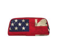 LRHCNZDCP USA UK Flag Printed Pencil Case Leather Pen Pencil Pouch Makeup Bag with Gold Zipper for Teen Girls Boys Men Women