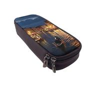 LRHCNZDCP Venice Night Printed Pencil Case Holder Leather Cute Pen Pencil Pouch School Office College Pencil Box Organizer for Adult Boys Girls