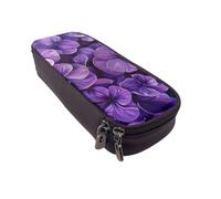 LRHCNZDCP Violet Flower Printed Pencil Case Holder Leather Cute Pen Pencil Pouch School Office College Pencil Box Organizer for Adult Boys Girls