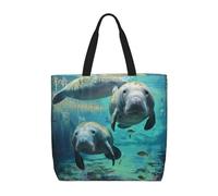 LRHCNZDCP West Indian Manatees Print Reusable Shopper Tote for Women Waterproof Shoulder Bag Lightweight Grocery Bag for Shopping, Travel & Daily Use Gift