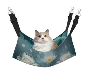 LRHCNZDCP White Lotus Flowers Print Cat Hammock Bed, Soft Double-Layered Hanging Pet Bed for Small Pet, L